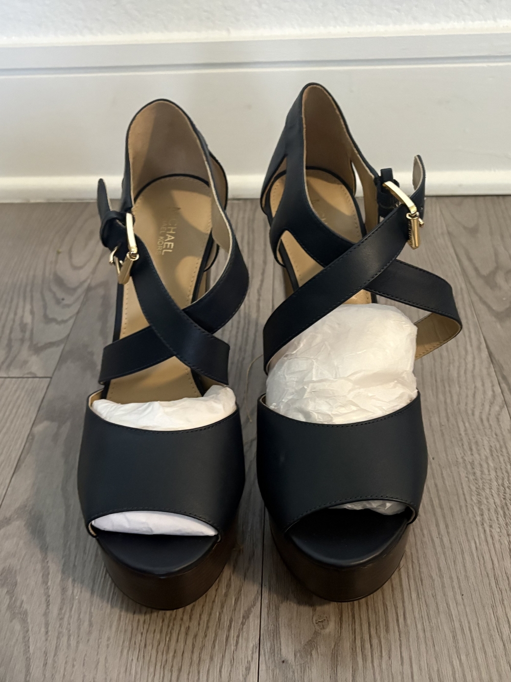 Michael Kors Black Leather Crisscross Platform Sandals